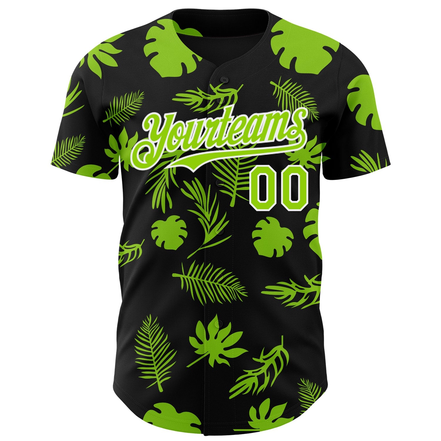 Custom Black Neon Green-White Hawaii Palm Leaves Authentic Baseball Jersey view 2