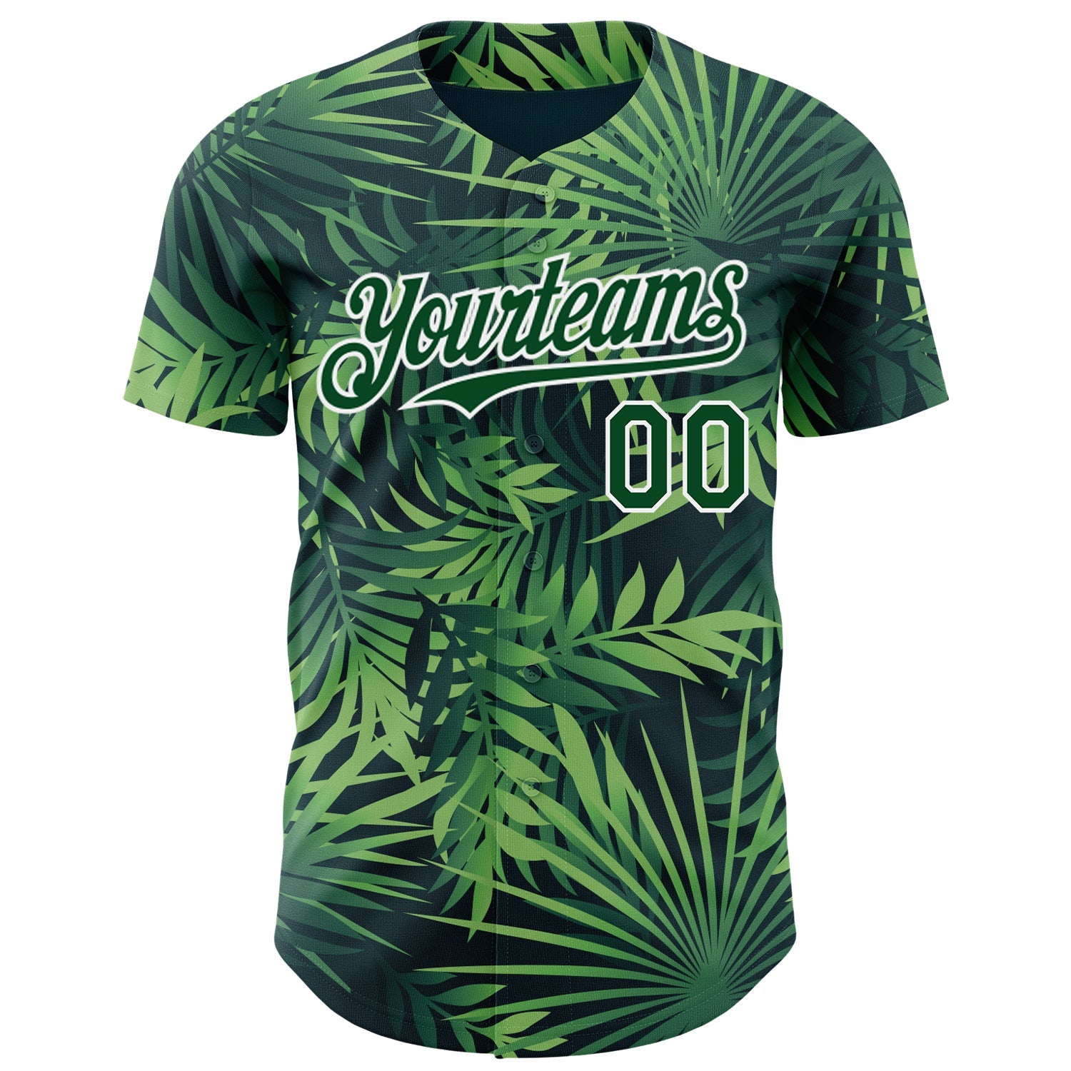 Custom Green White Hawaii Palm Leaves Authentic Baseball Jersey view 2