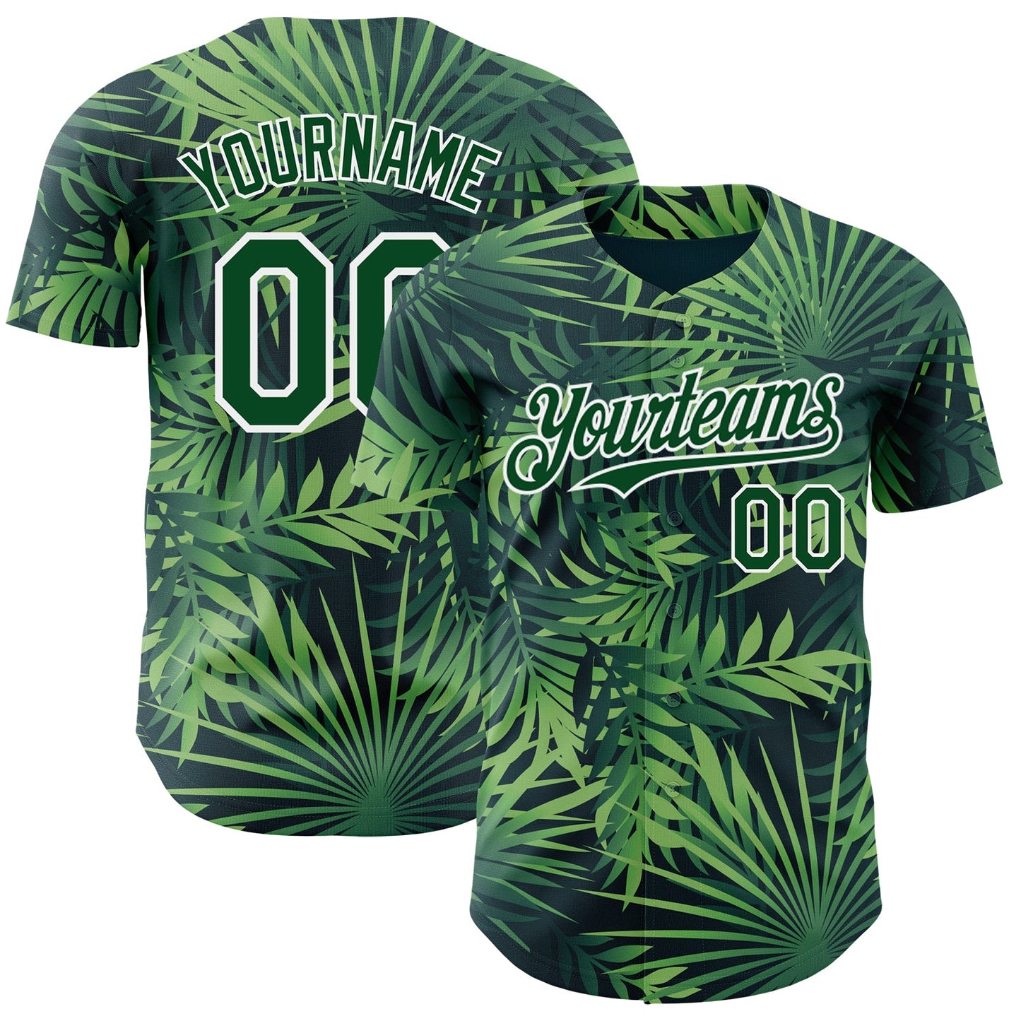 Custom Green White Hawaii Palm Leaves Authentic Baseball Jersey - Main View