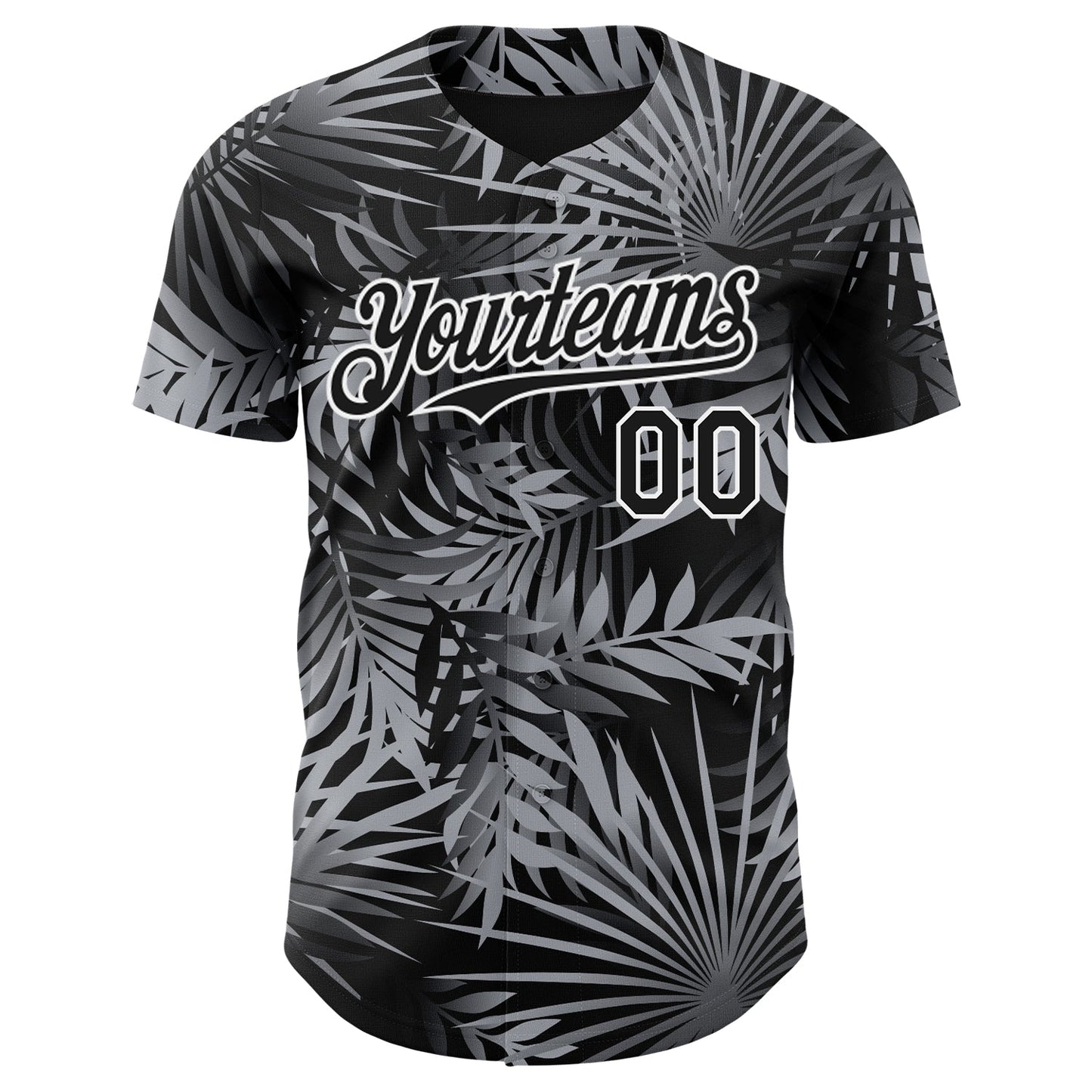 Custom Black Gray-White Hawaii Palm Leaves Authentic Baseball Jersey view 2