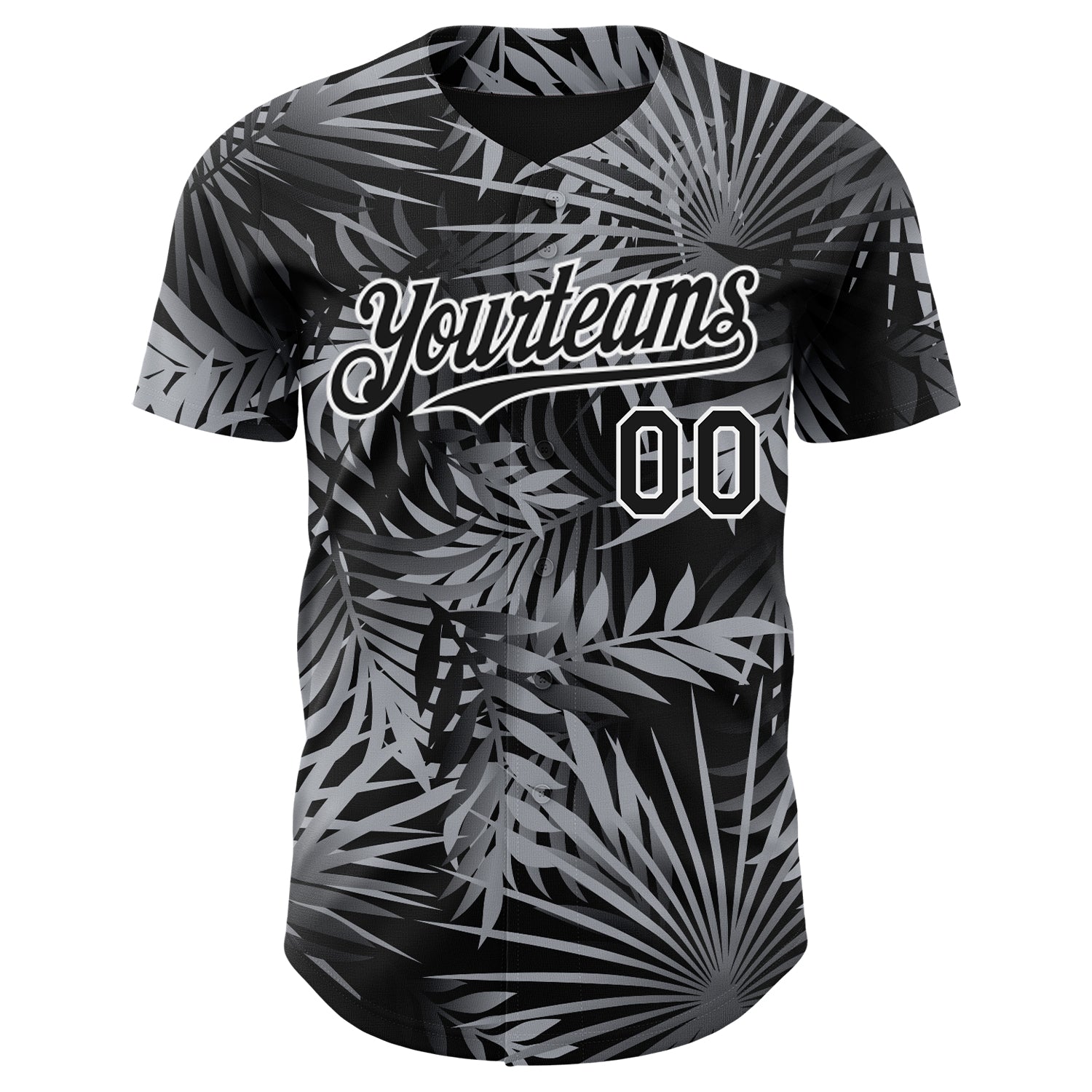 Custom Black Gray-White Hawaii Palm Leaves Authentic Baseball Jersey view 2