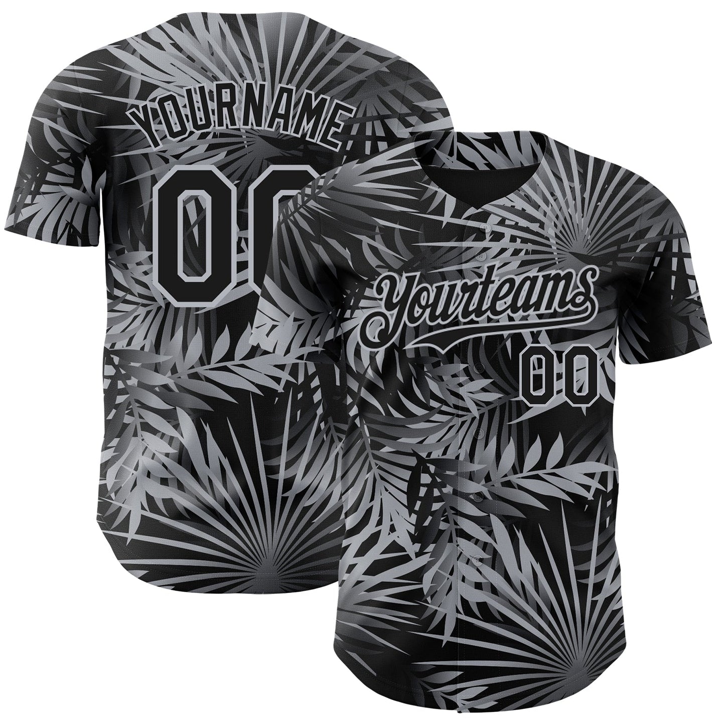 Custom Black Gray-White Hawaii Palm Leaves Authentic Baseball Jersey - Main View