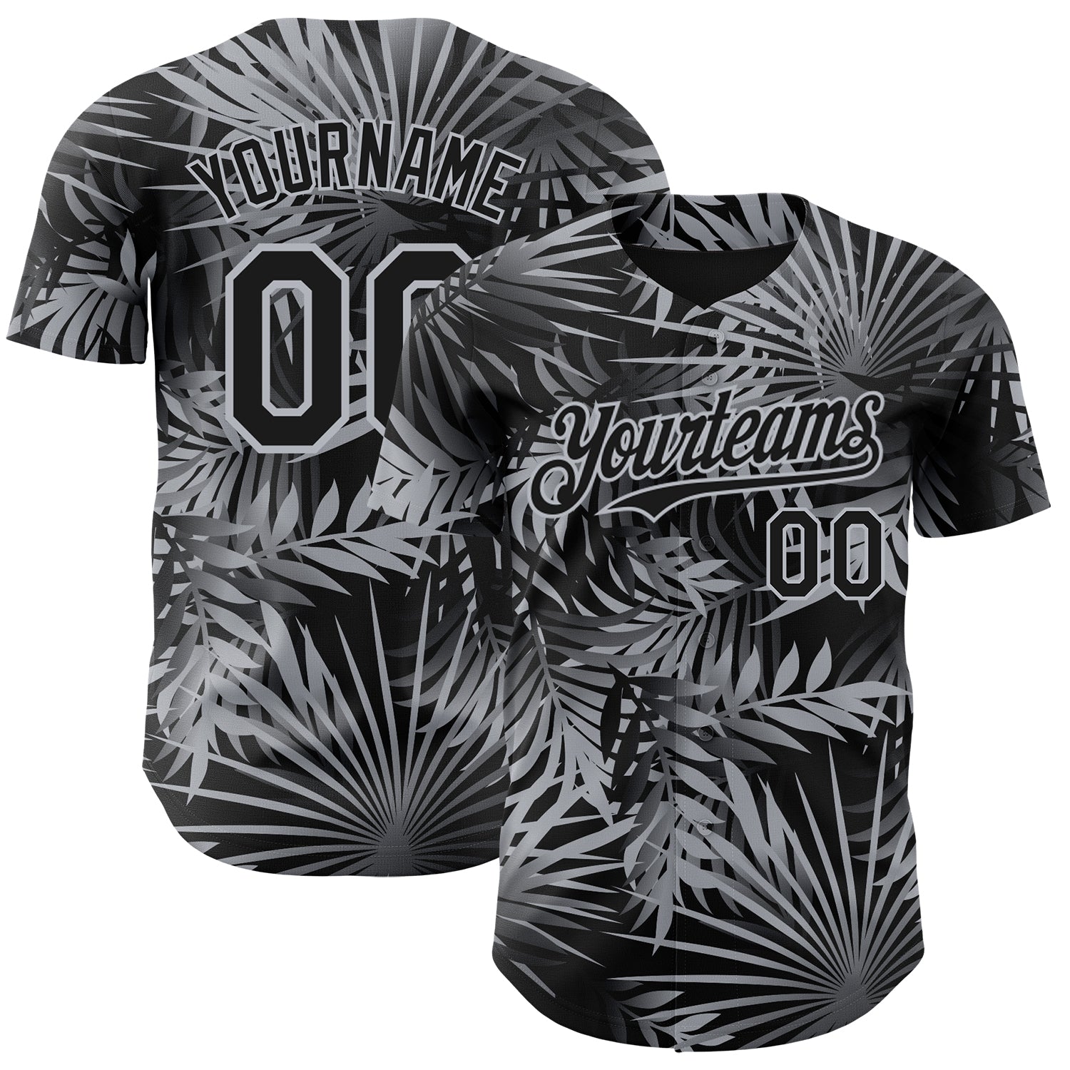 Custom Black Gray-White Hawaii Palm Leaves Authentic Baseball Jersey - Main View