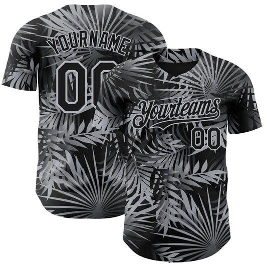 Custom Black Gray-White Hawaii Palm Leaves Authentic Baseball Jersey - Main View