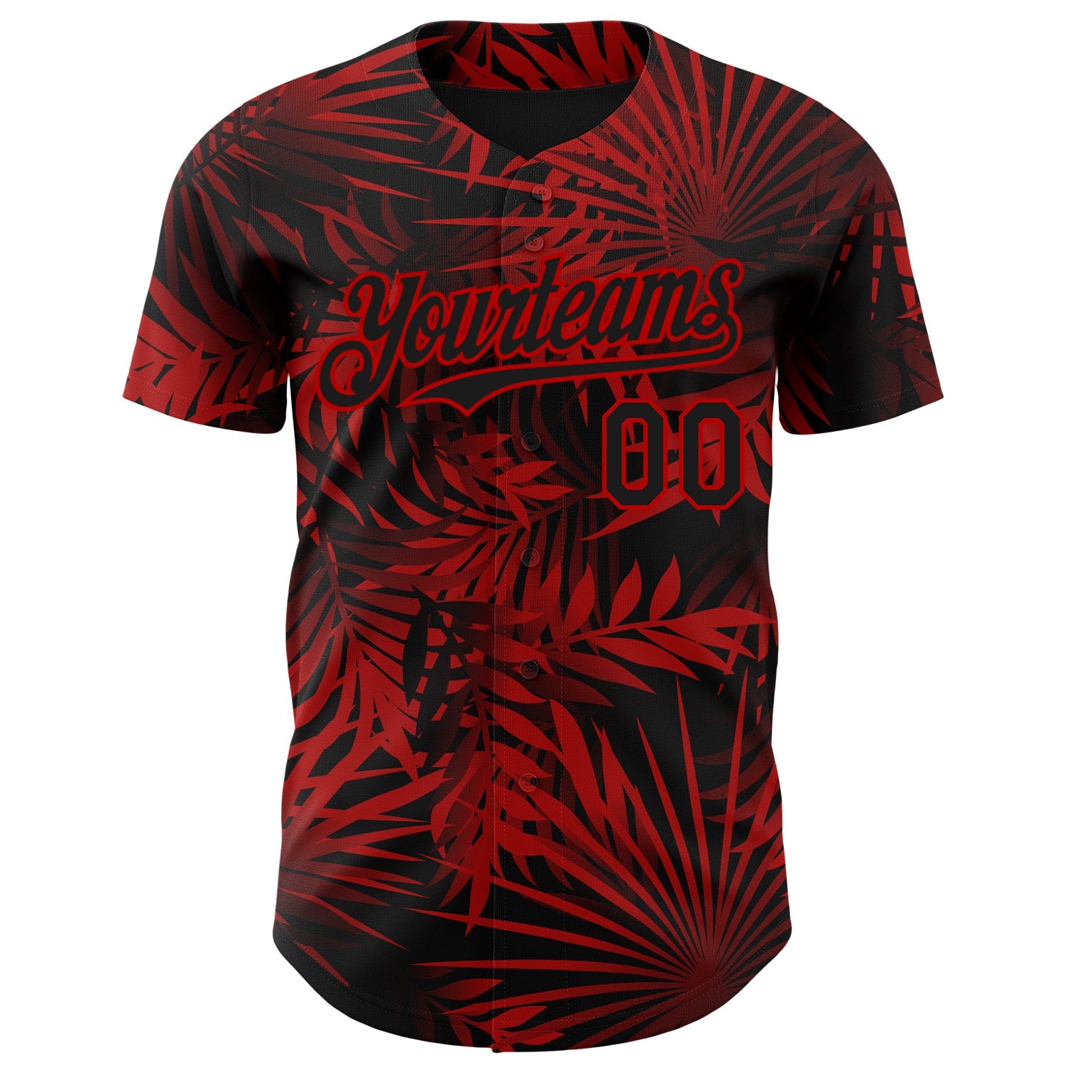 Custom Black Red Hawaii Palm Leaves Authentic Baseball Jersey view 2