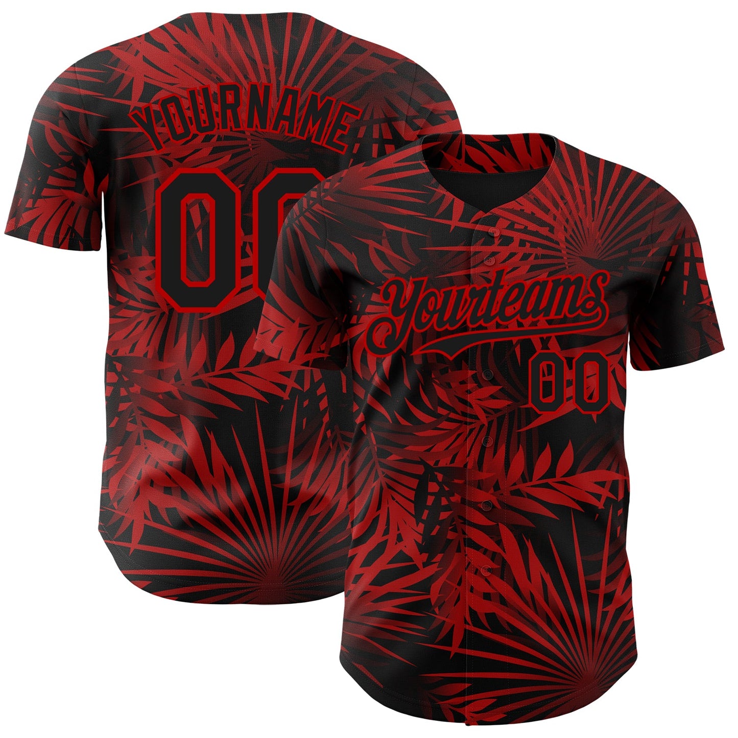 Custom Black Red Hawaii Palm Leaves Authentic Baseball Jersey - Main View