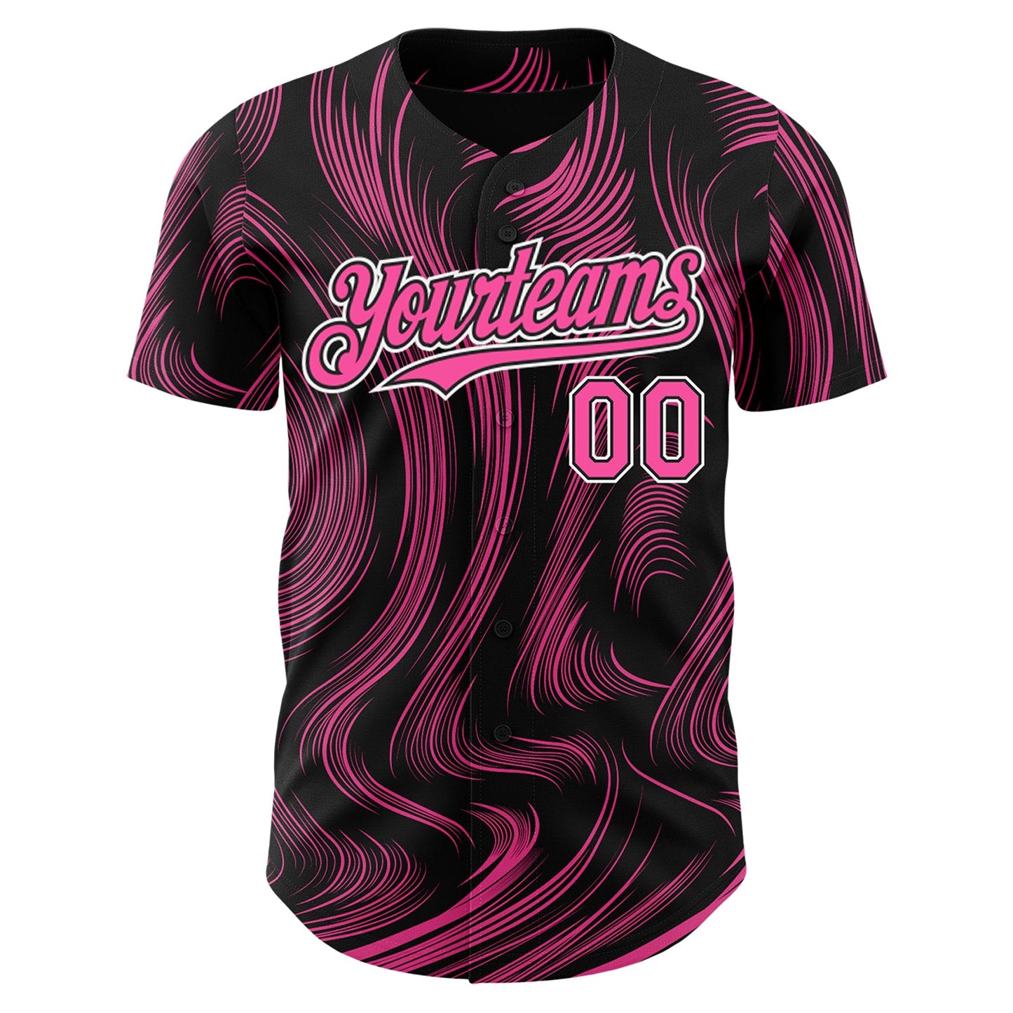 Custom Black Pink-White Fluid Lines Authentic Baseball Jersey view 2