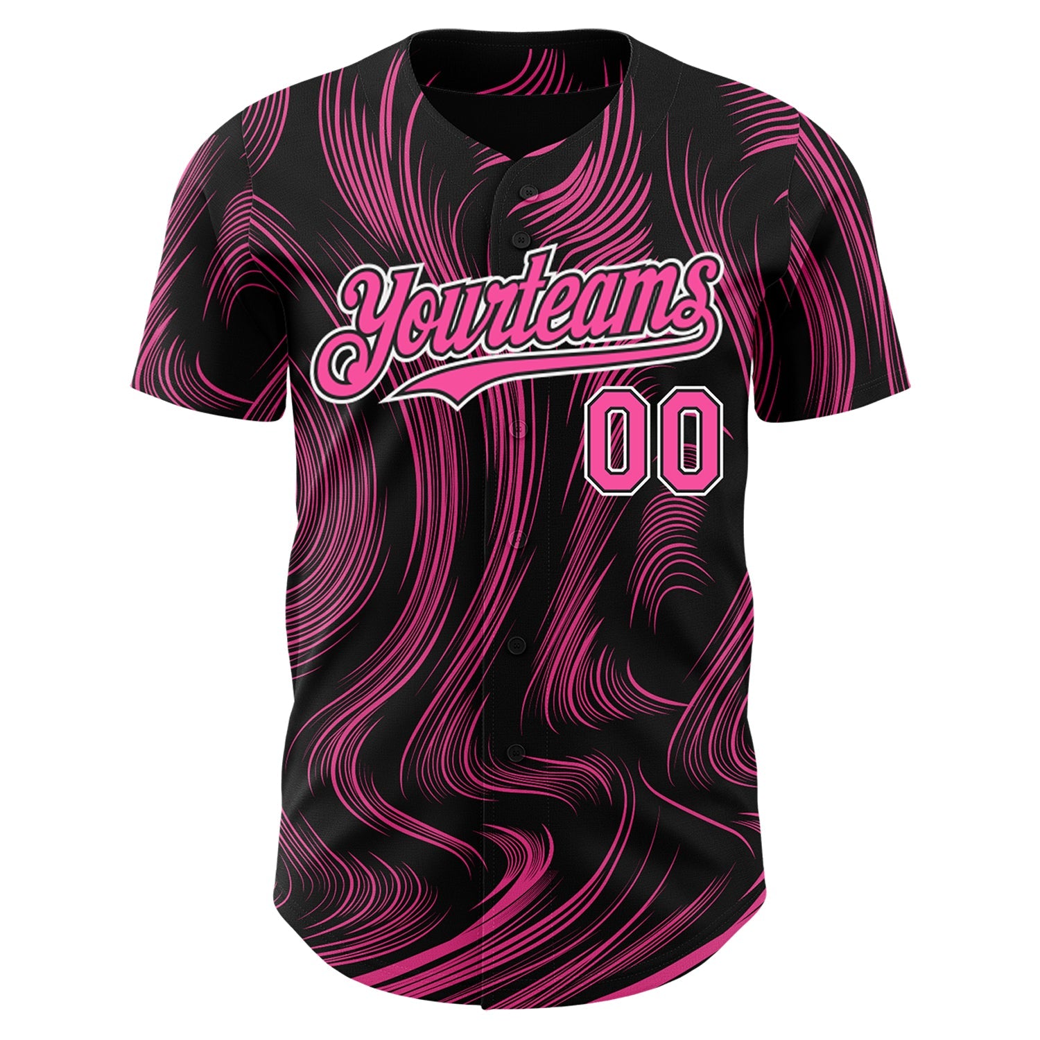 Custom Black Pink-White Fluid Lines Authentic Baseball Jersey view 2