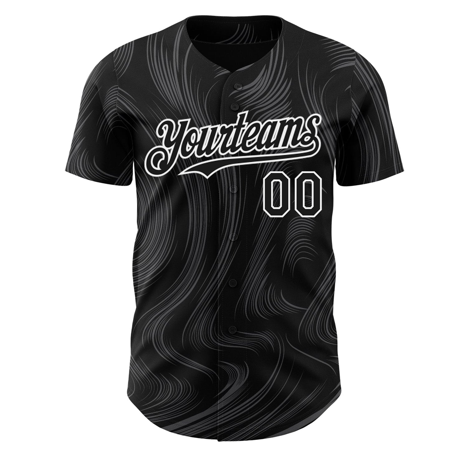 Custom Black White Fluid Lines Authentic Baseball Jersey view 2