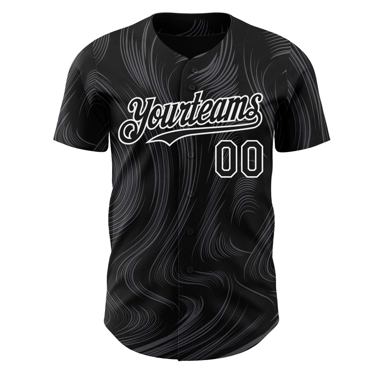 Custom Black White Fluid Lines Authentic Baseball Jersey view 2
