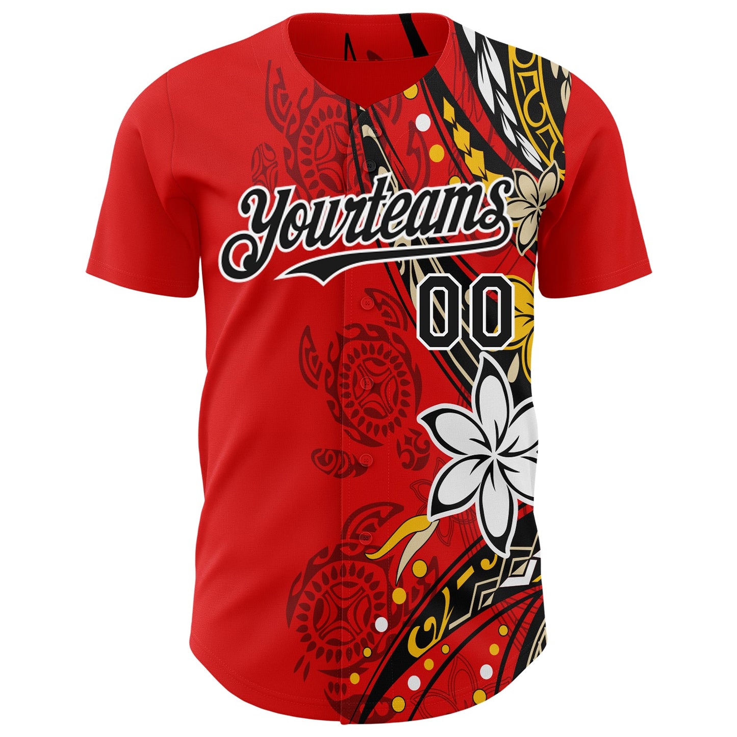 Custom Red Black-White Hawaii Flower Authentic Baseball Jersey view 2