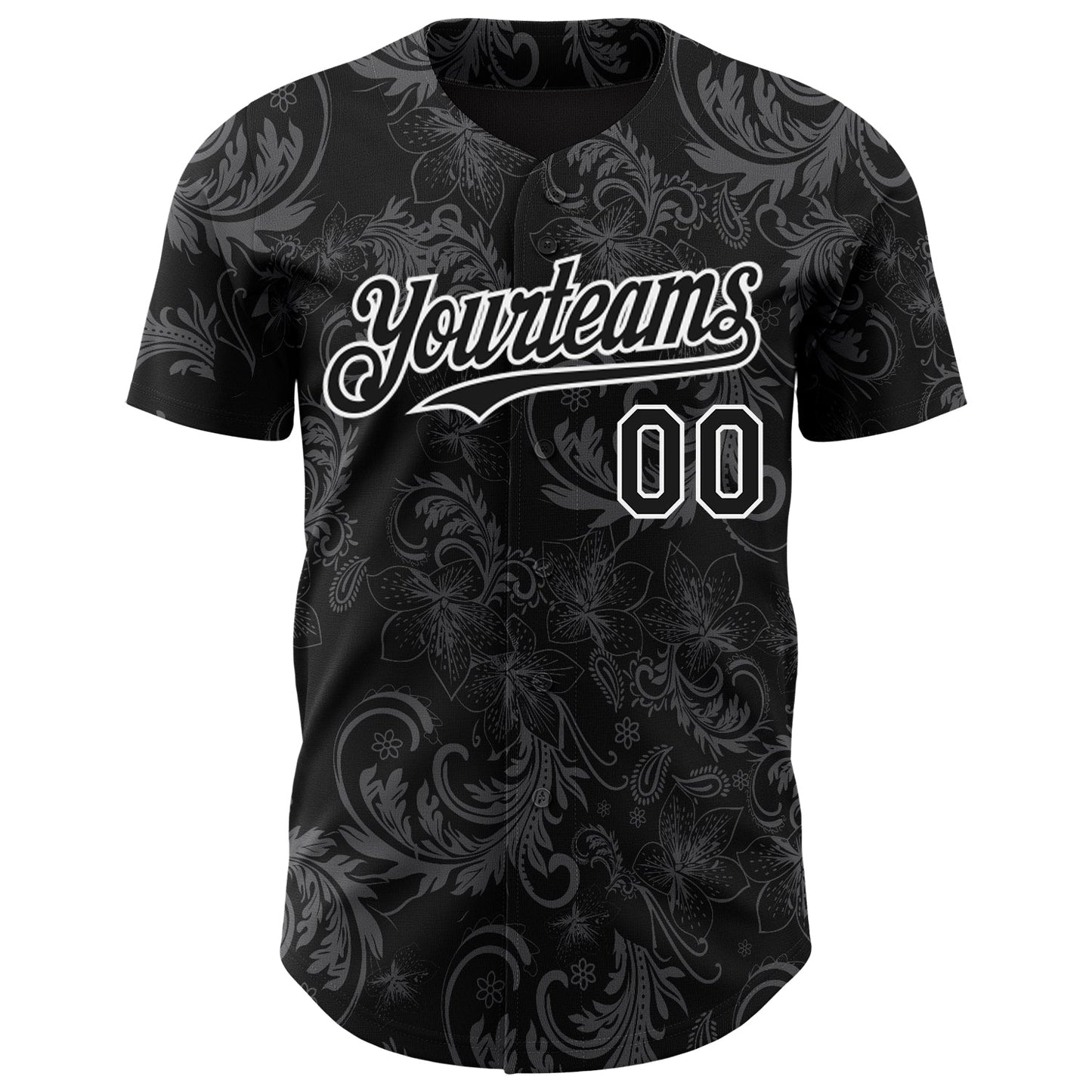 Custom Black White Flower Authentic Baseball Jersey view 2