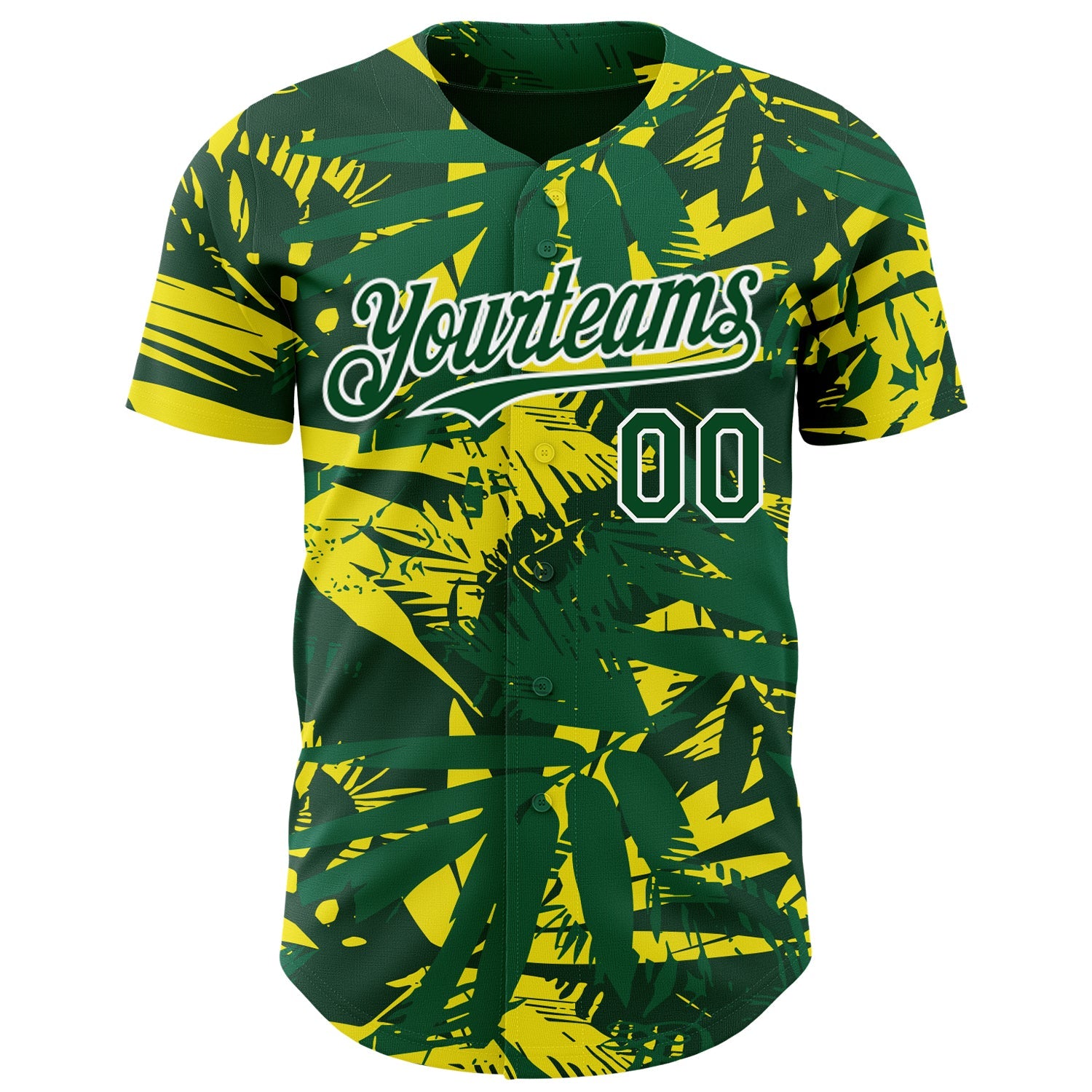 Custom Green White Hawaii Palm Leaves Authentic Baseball Jersey view 2