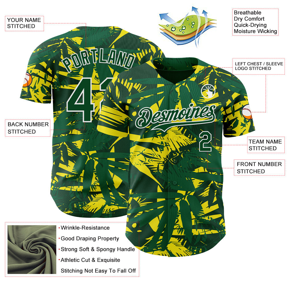 Custom Green White Hawaii Palm Leaves Authentic Baseball Jersey view 3