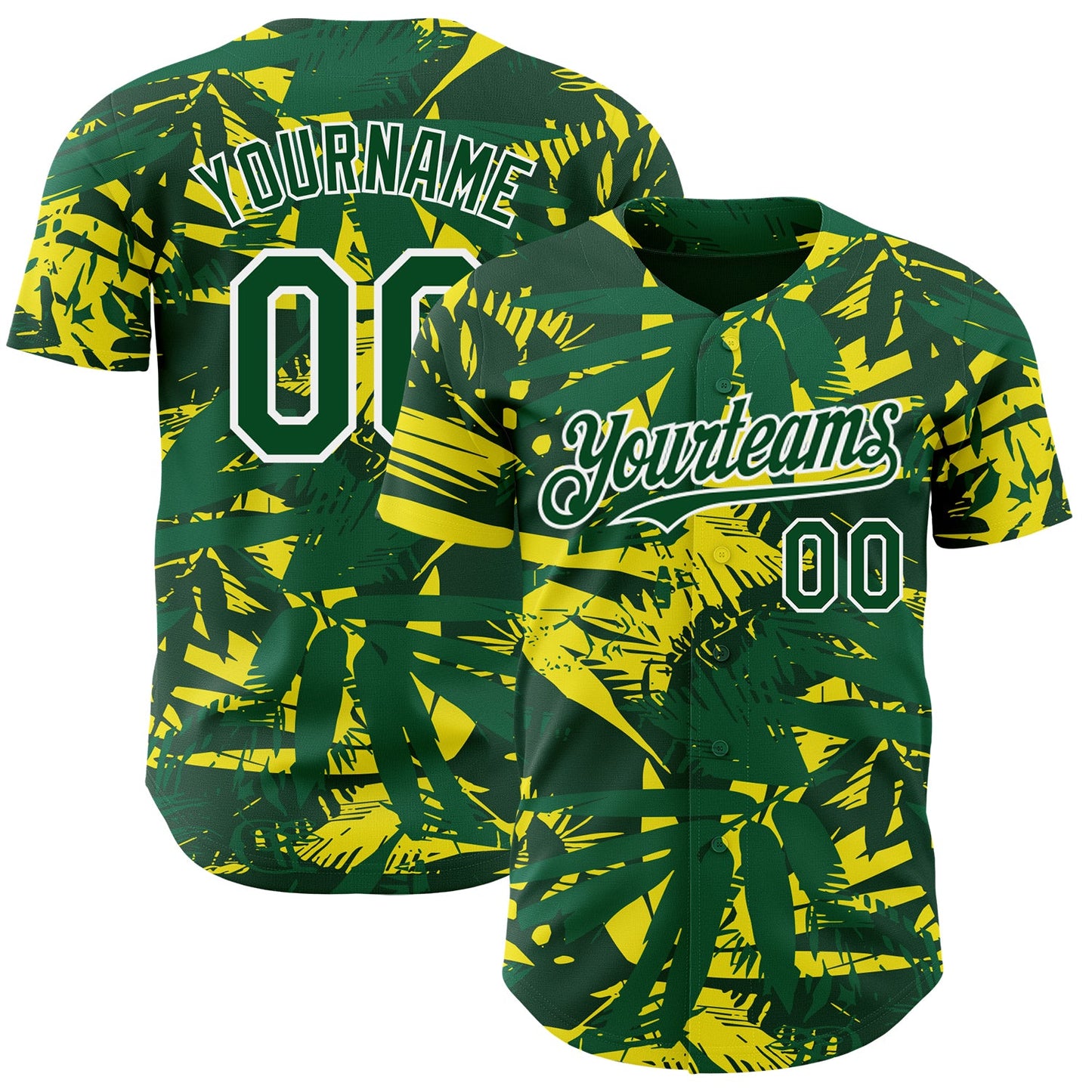 Custom Green White Hawaii Palm Leaves Authentic Baseball Jersey - Main View