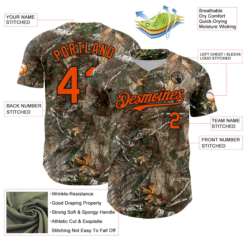 Custom Camo Orange-Black Woodland Camo Authentic Salute To Service Authentic Baseball Jersey view 3