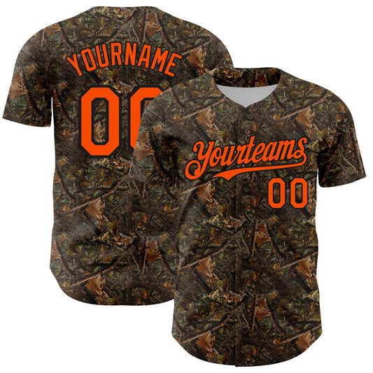 Custom Camo Orange-Black Woodland Camo Authentic Salute To Service Authentic Baseball Jersey - Main View