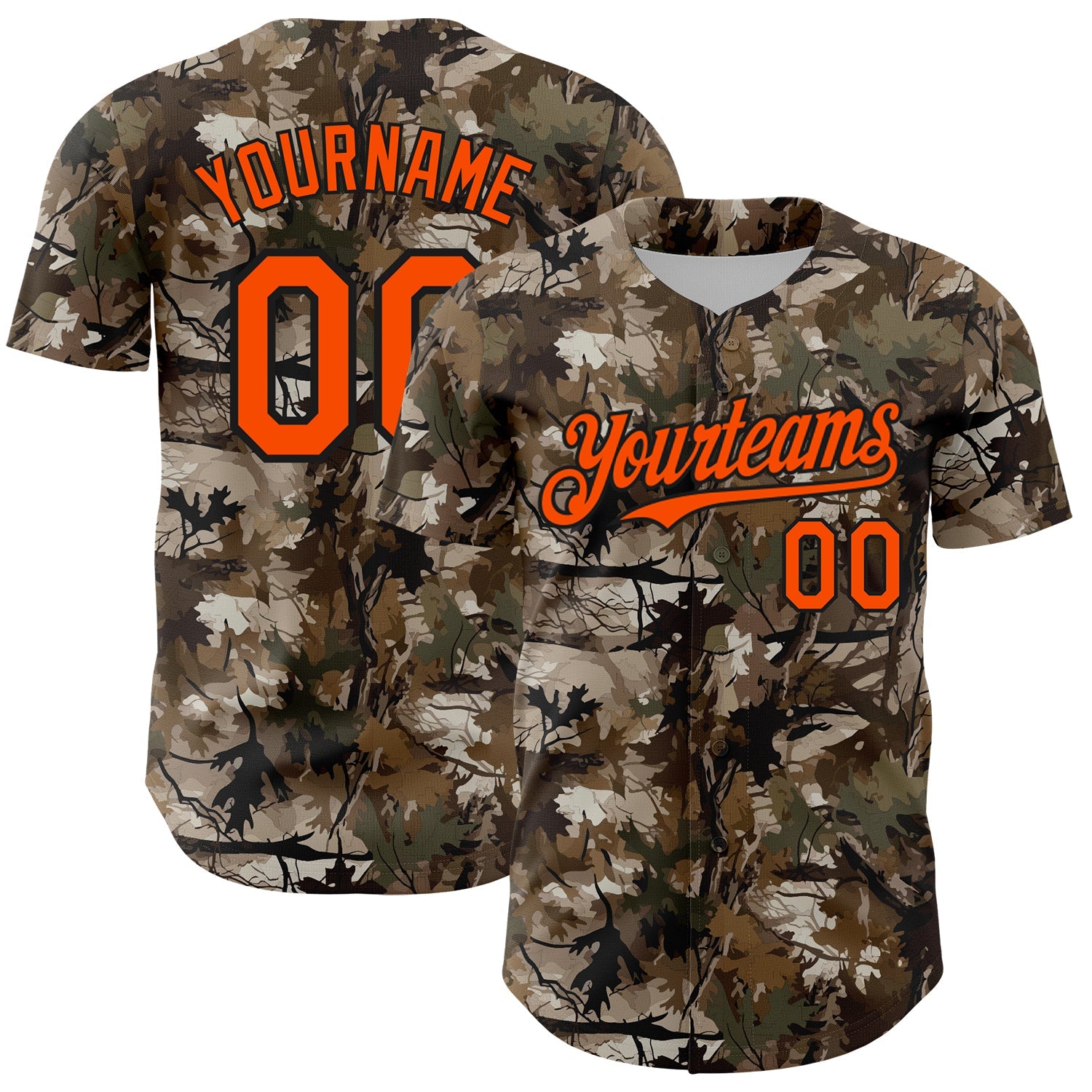 Custom Camo Orange-Black Woodland Camo Authentic Salute To Service Authentic Baseball Jersey - Main View