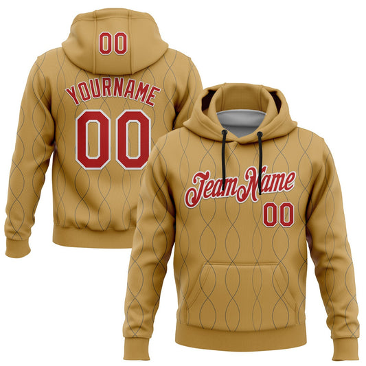 Custom Stitched Old Gold Red Steel Gray-White 3D Pattern Design Curve Line Geometric Shape Sports Pullover Sweatshirt Hoodie - Main View