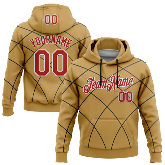 Custom Stitched Old Gold Red Black-White 3D Pattern Design Line Geometric Shape Sports Pullover Sweatshirt Hoodie - Main View
