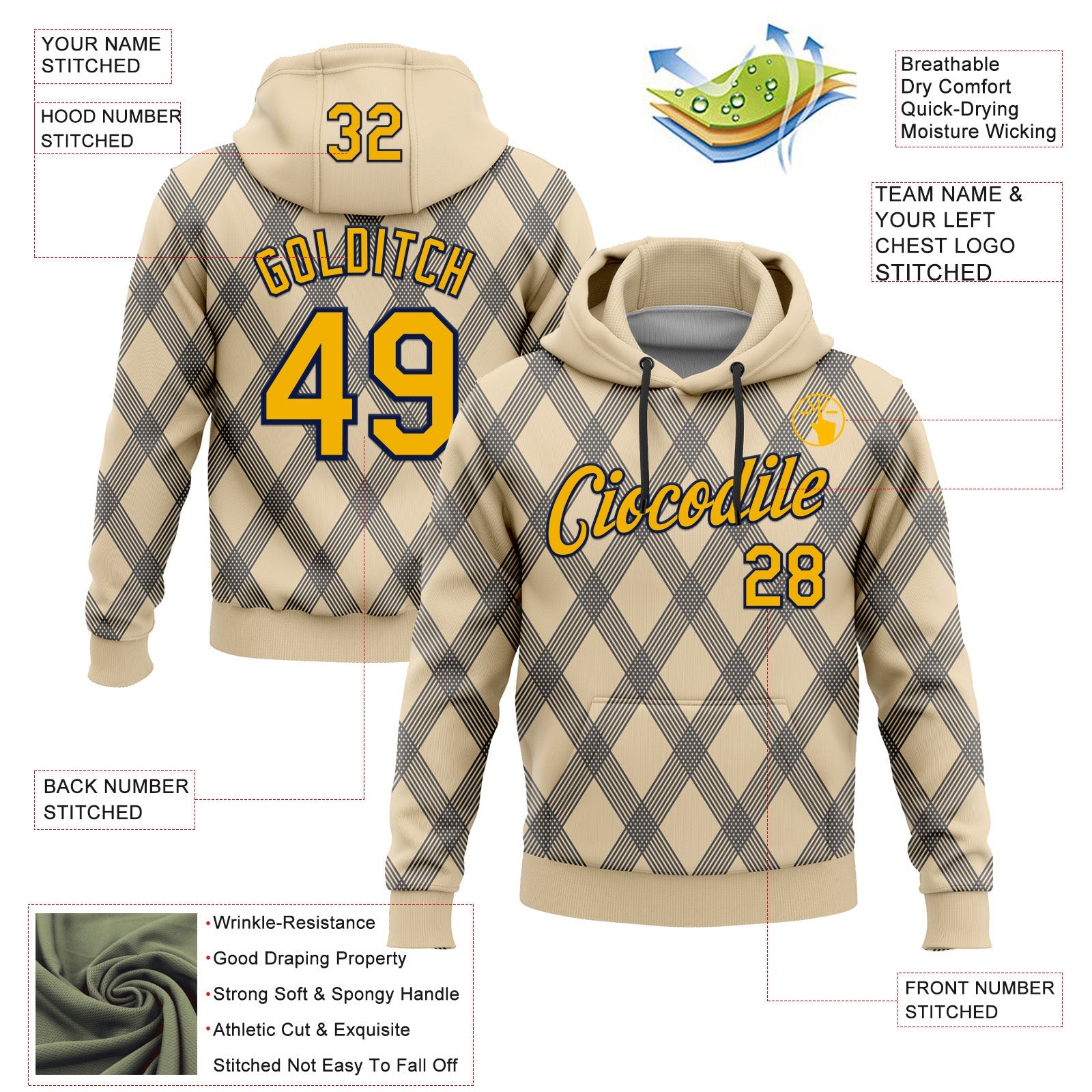 Custom Stitched City Cream Gold Steel Gray-Navy 3D Pattern Design Line Geometric Shape Sports Pullover Sweatshirt Hoodie view 2