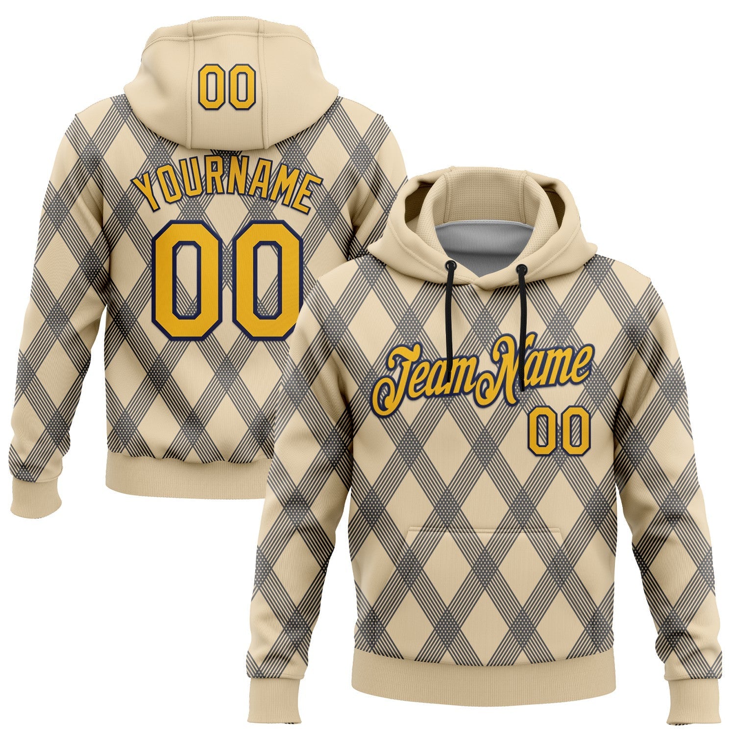 Custom Stitched City Cream Gold Steel Gray-Navy 3D Pattern Design Line Geometric Shape Sports Pullover Sweatshirt Hoodie - Main View
