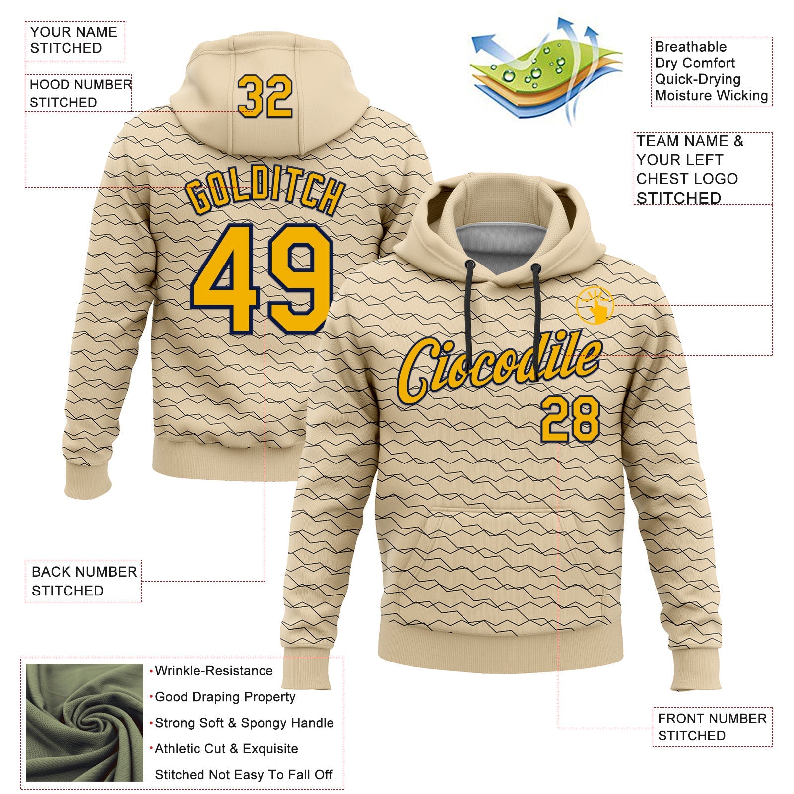 Custom Stitched City Cream Gold-Navy 3D Pattern Design Line Geometric Shape Sports Pullover Sweatshirt Hoodie view 2