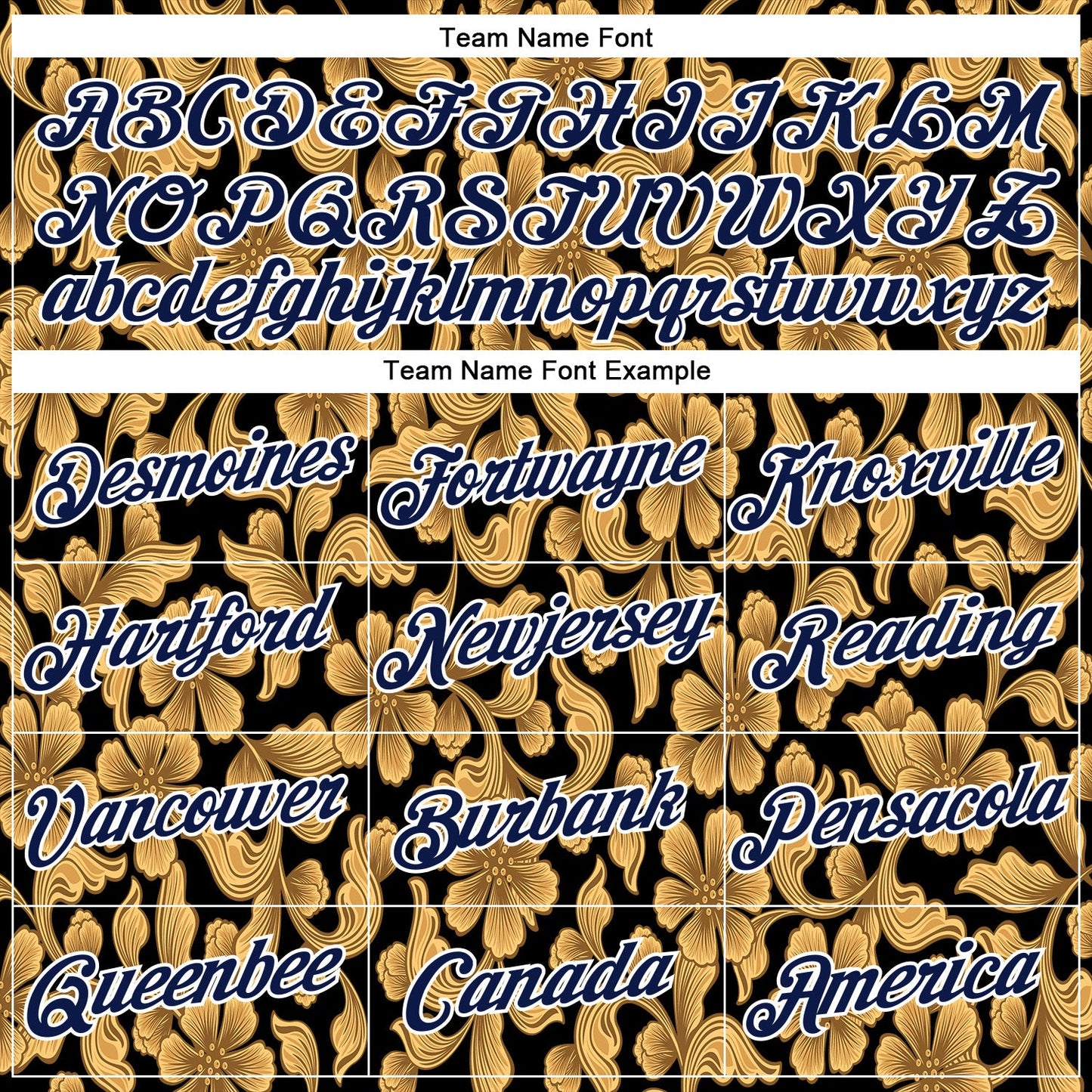 Custom Stitched Black Navy-White 3D Pattern Design Golden Subtle Floral Sports Pullover Sweatshirt Hoodie view 3