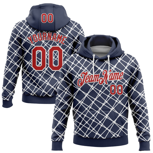 Custom Stitched Navy Red-White 3D Pattern Design Abstract Network Line Sports Pullover Sweatshirt Hoodie - Main View