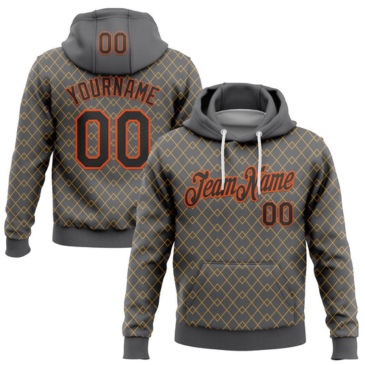 Custom Stitched Steel Gray Black Gold-Orange 3D Pattern Design Line Geometric Shape Sports Pullover Sweatshirt Hoodie - Main View