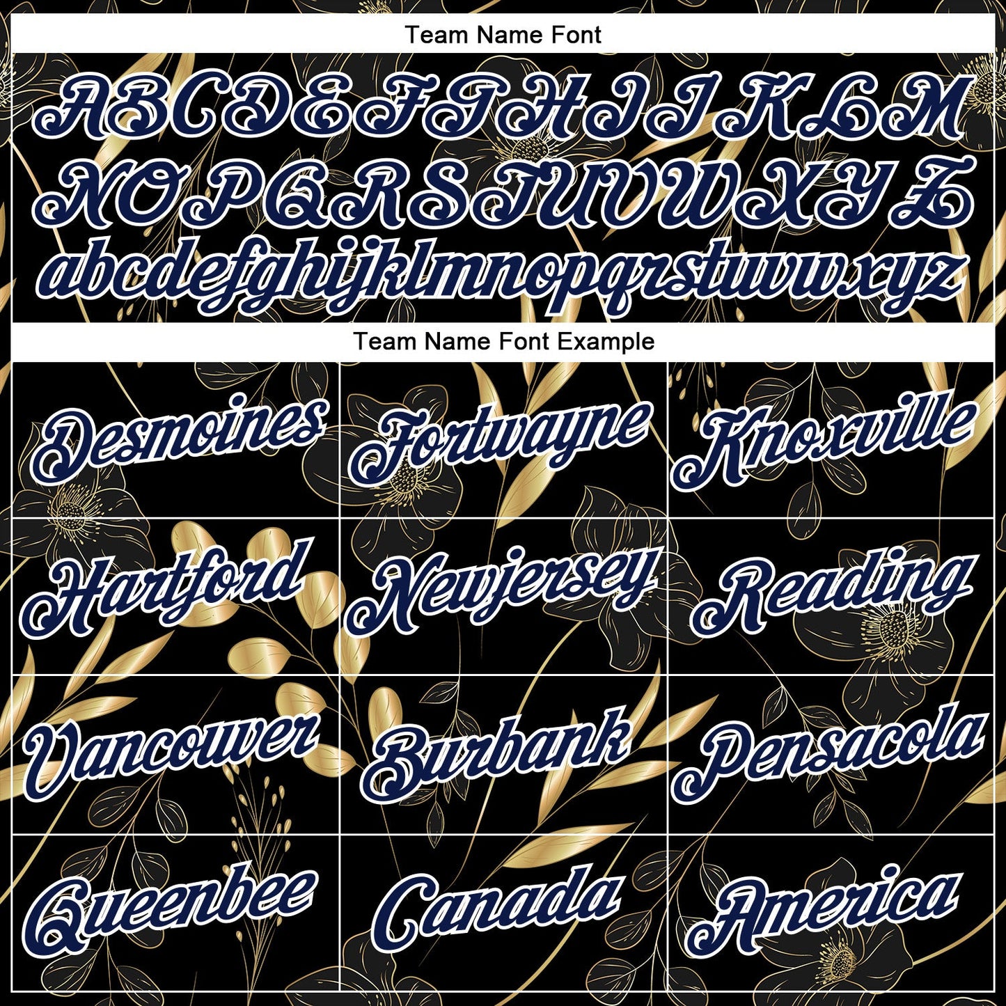 Custom Stitched Black Navy-White 3D Pattern Design Golden Subtle Floral Sports Pullover Sweatshirt Hoodie view 3