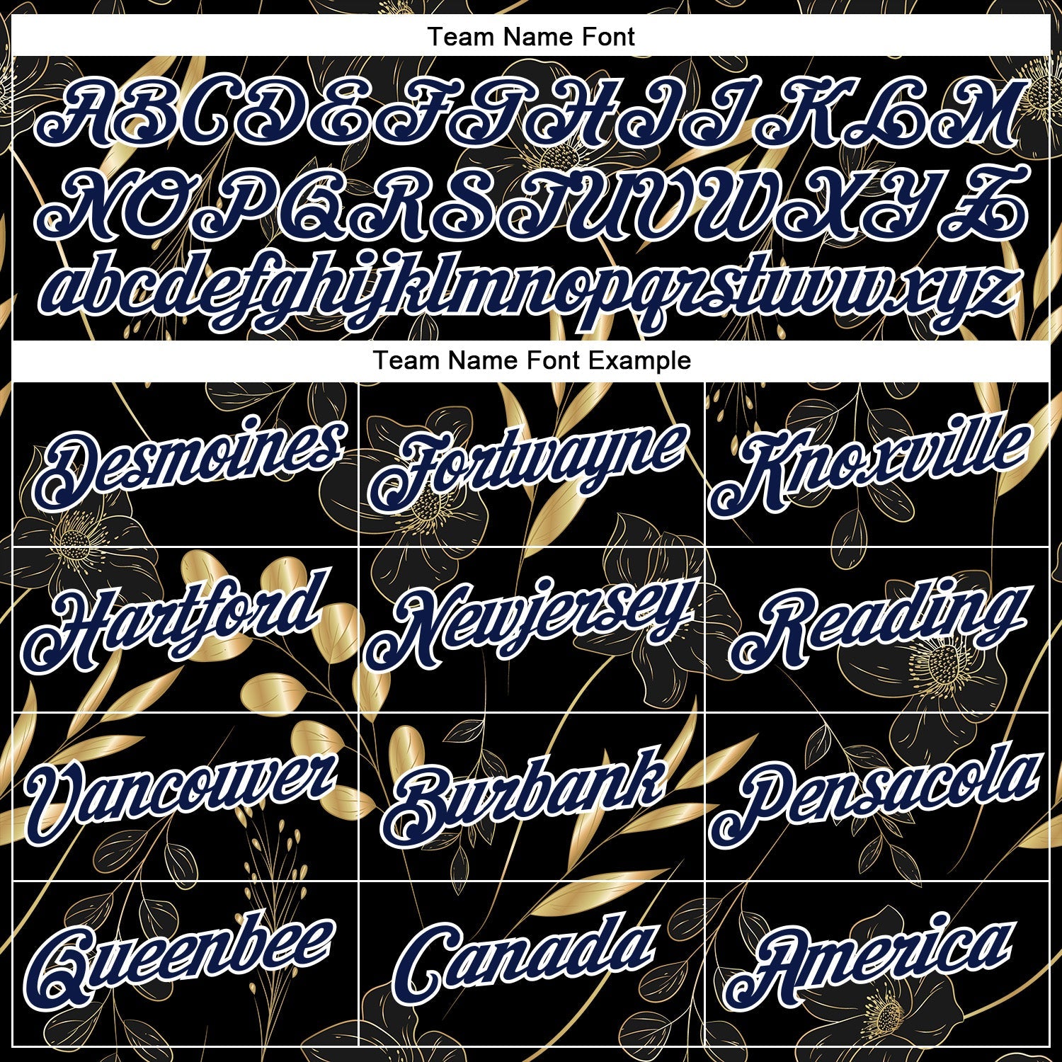 Custom Stitched Black Navy-White 3D Pattern Design Golden Subtle Floral Sports Pullover Sweatshirt Hoodie view 3