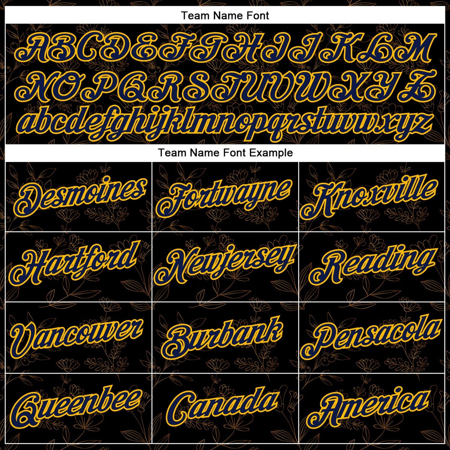 Custom Stitched Black Navy-Gold 3D Pattern Design Golden Subtle Floral Sports Pullover Sweatshirt Hoodie view 3