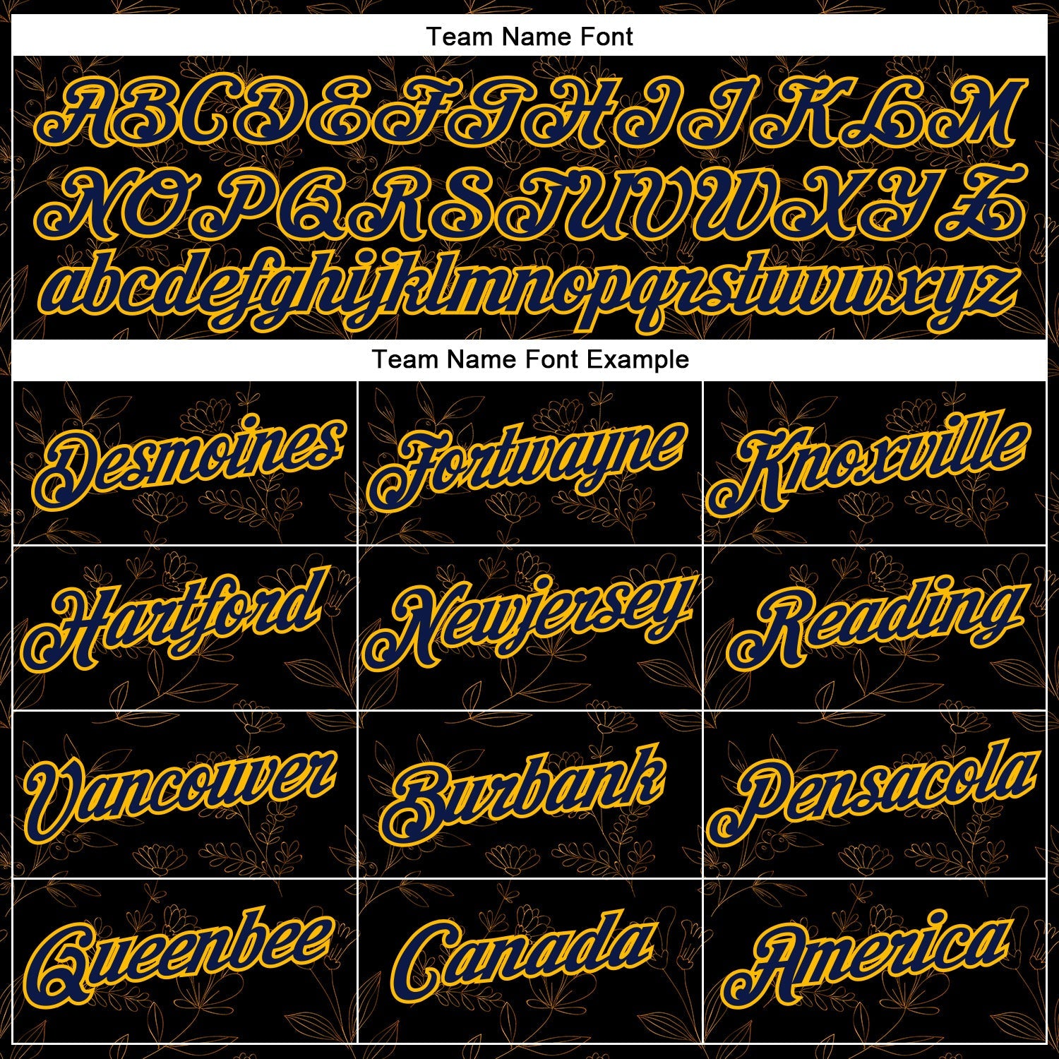 Custom Stitched Black Navy-Gold 3D Pattern Design Golden Subtle Floral Sports Pullover Sweatshirt Hoodie view 3