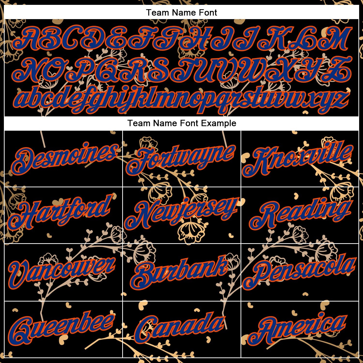 Custom Stitched Black Royal-Orange 3D Pattern Design Golden Subtle Floral Sports Pullover Sweatshirt Hoodie view 3