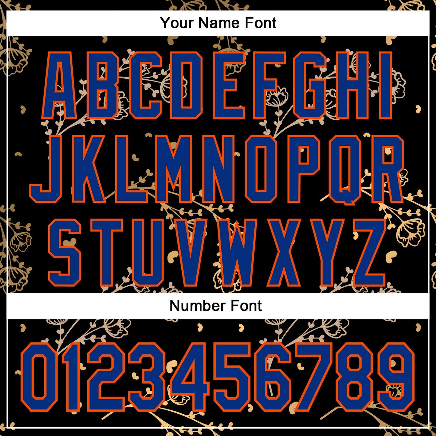 Custom Stitched Black Royal-Orange 3D Pattern Design Golden Subtle Floral Sports Pullover Sweatshirt Hoodie view 4
