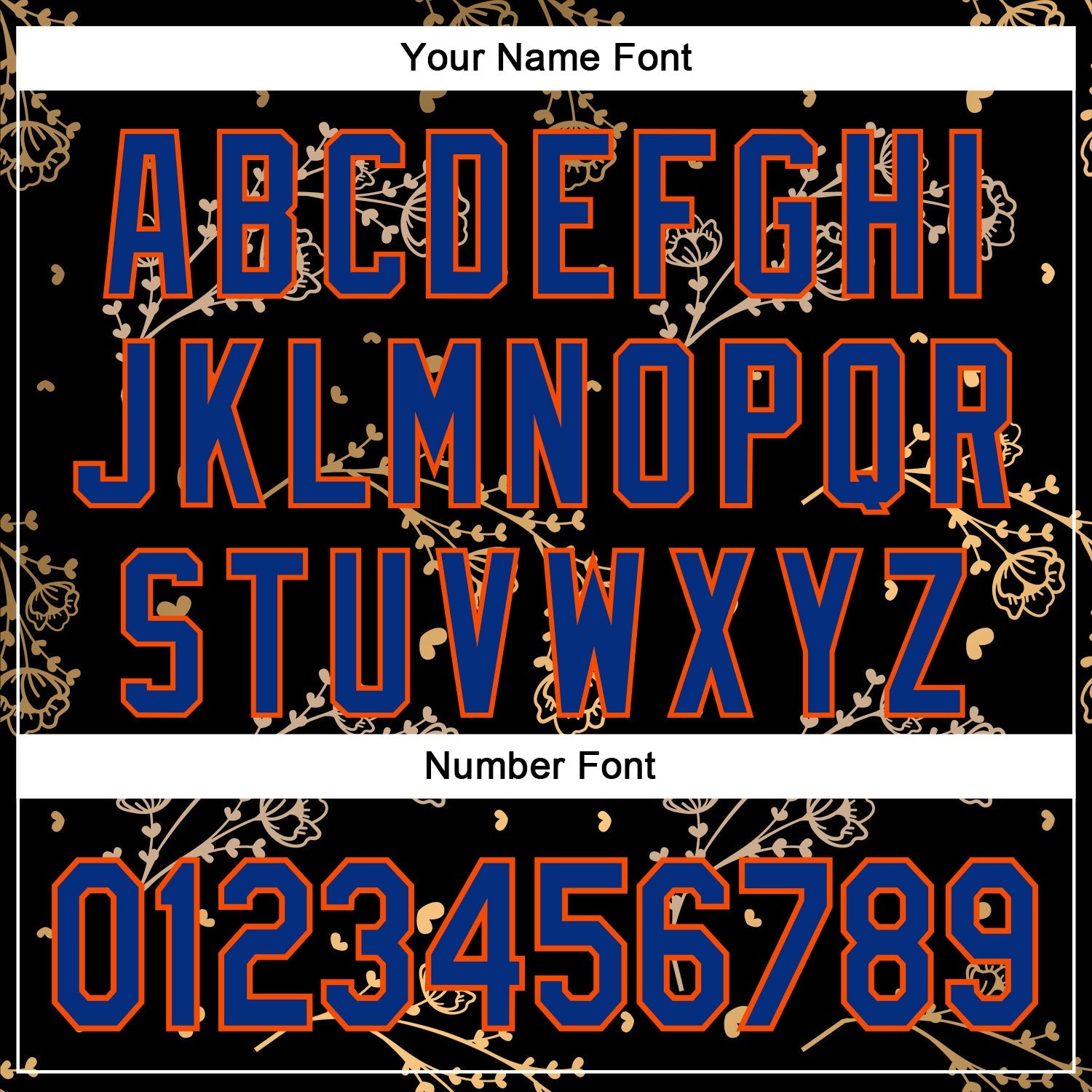 Custom Stitched Black Royal-Orange 3D Pattern Design Golden Subtle Floral Sports Pullover Sweatshirt Hoodie view 4