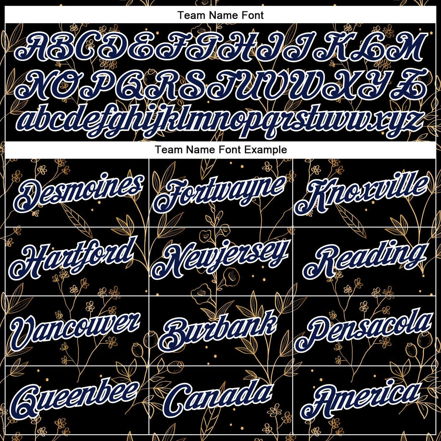 Custom Stitched Black Navy-White 3D Pattern Design Golden Subtle Floral Sports Pullover Sweatshirt Hoodie view 3