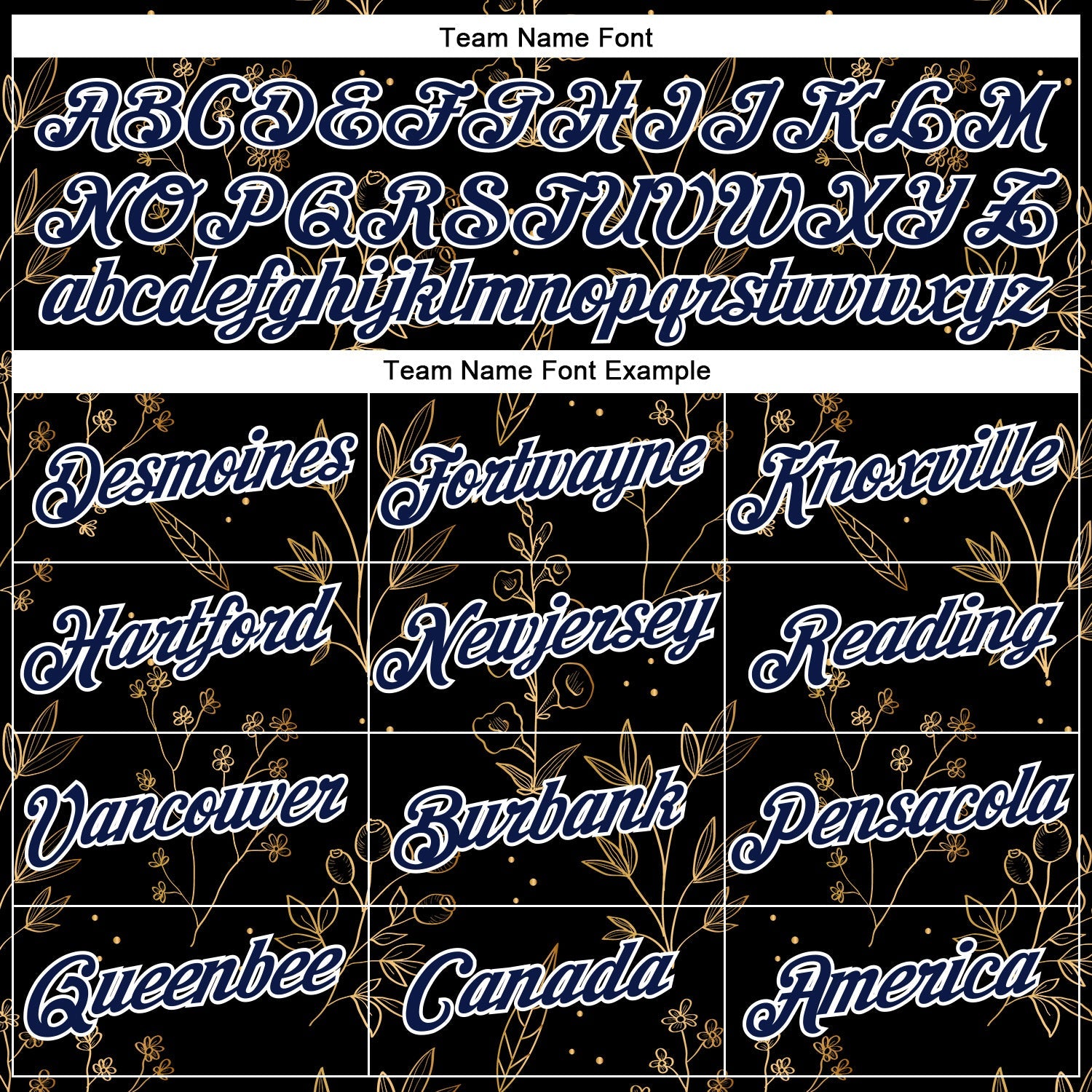 Custom Stitched Black Navy-White 3D Pattern Design Golden Subtle Floral Sports Pullover Sweatshirt Hoodie view 3