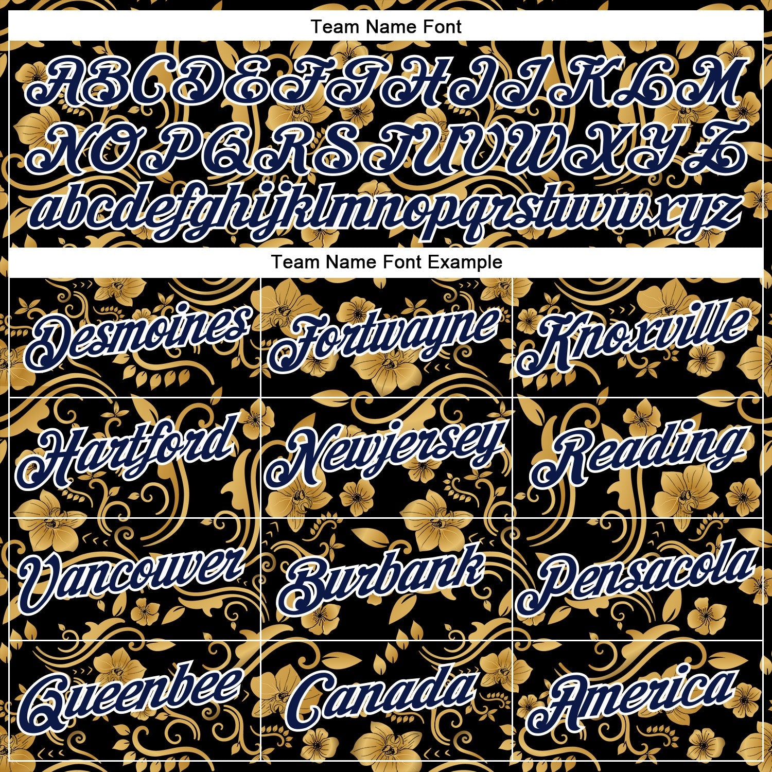 Custom Stitched Black Navy-White 3D Pattern Design Golden Subtle Floral Sports Pullover Sweatshirt Hoodie view 3