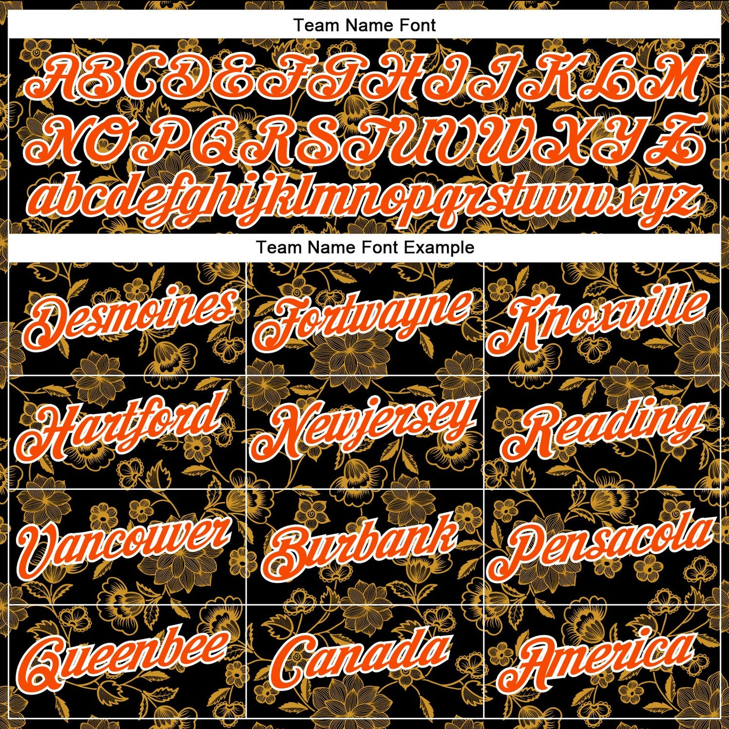 Custom Stitched Black Orange-White 3D Pattern Design Golden Subtle Floral Sports Pullover Sweatshirt Hoodie view 3