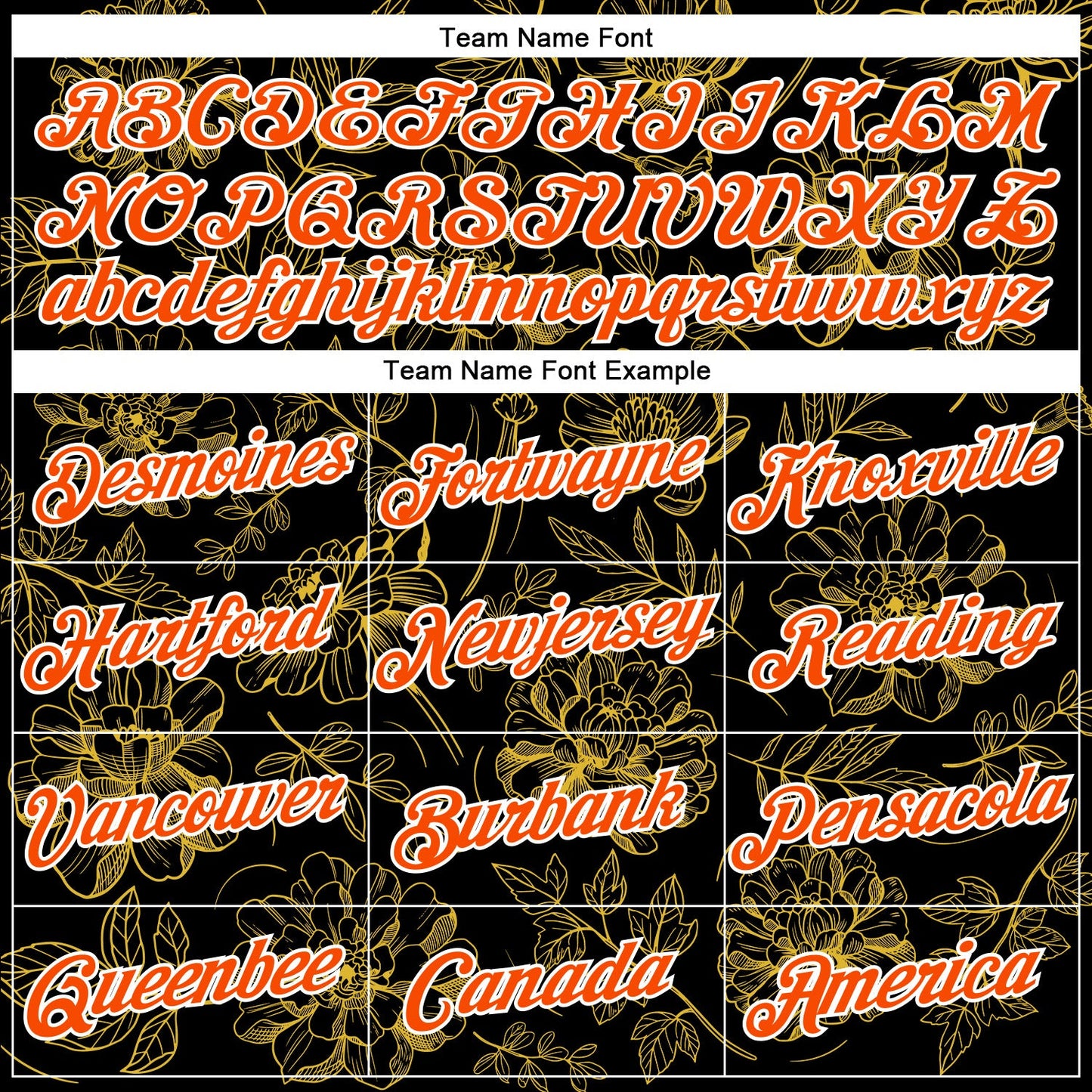 Custom Stitched Black Orange-White 3D Pattern Design Golden Subtle Floral Sports Pullover Sweatshirt Hoodie view 3