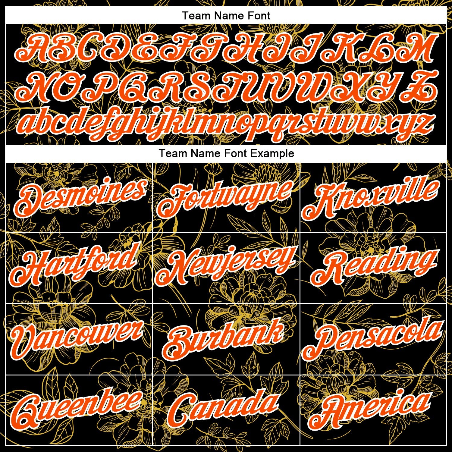 Custom Stitched Black Orange-White 3D Pattern Design Golden Subtle Floral Sports Pullover Sweatshirt Hoodie view 3