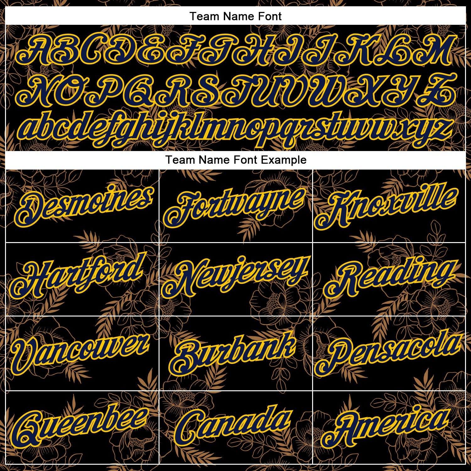 Custom Stitched Black Navy-Yellow 3D Pattern Design Golden Subtle Floral Sports Pullover Sweatshirt Hoodie view 3