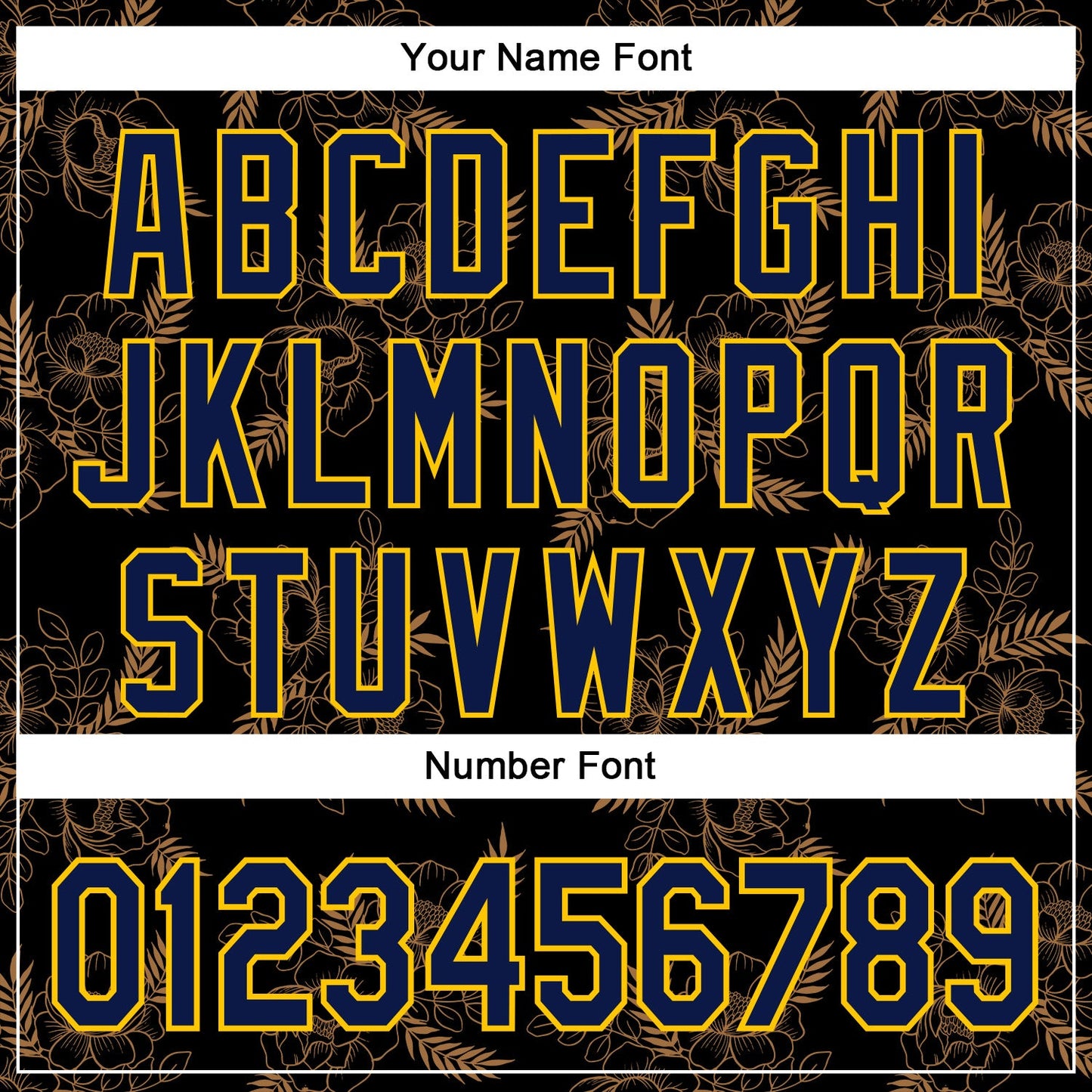 Custom Stitched Black Navy-Yellow 3D Pattern Design Golden Subtle Floral Sports Pullover Sweatshirt Hoodie view 4