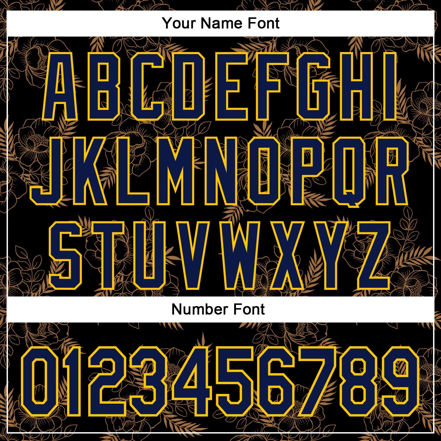 Custom Stitched Black Navy-Yellow 3D Pattern Design Golden Subtle Floral Sports Pullover Sweatshirt Hoodie view 4