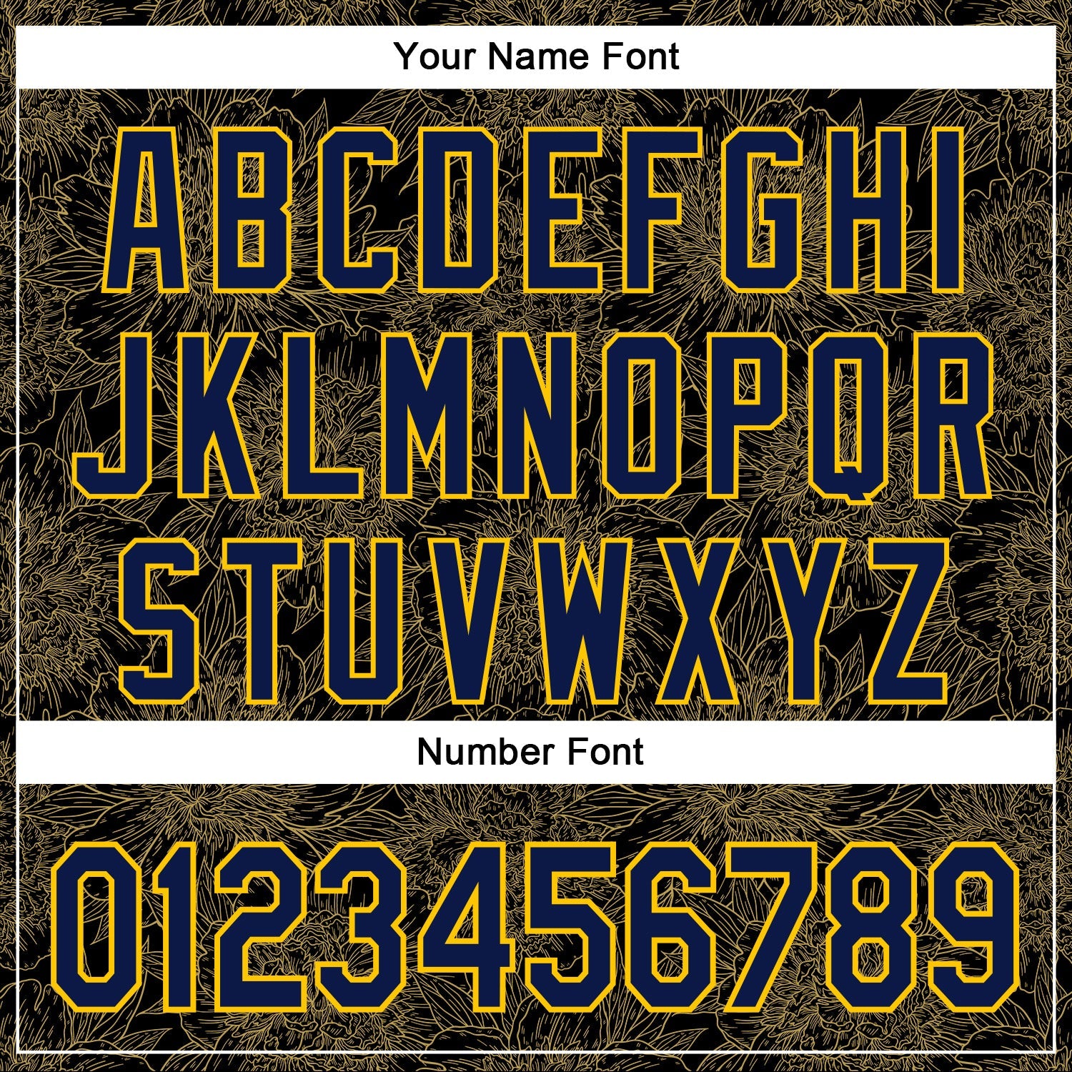 Custom Stitched Black Navy-Yellow 3D Pattern Design Golden Subtle Floral Sports Pullover Sweatshirt Hoodie view 4