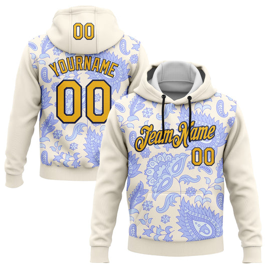 Custom Stitched Cream Gold-Navy 3D Pattern Design Ethnic Paisley Floral Bandana Sports Pullover Sweatshirt Hoodie - Main View