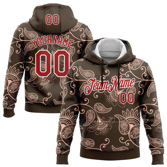 Custom Stitched Brown Red-White 3D Pattern Design Ethnic Paisley Floral Bandana Sports Pullover Sweatshirt Hoodie - Main View
