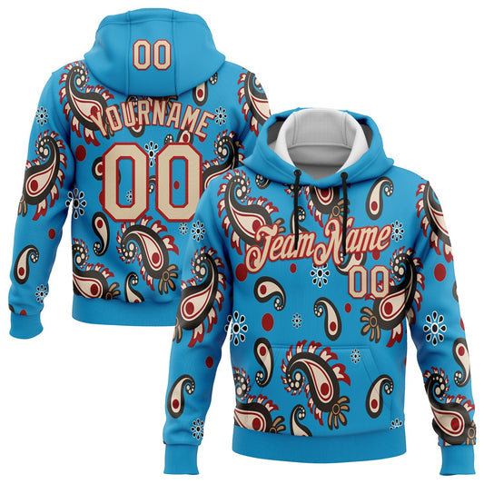Custom Stitched Panther Blue City Cream-Red 3D Pattern Design Ethnic Paisley Floral Bandana Sports Pullover Sweatshirt Hoodie - Main View